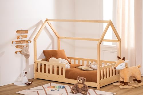 WEB2O Atmosphera Lit cabane pour Enfant en Bois Naturel 80x160 cm (80x160)