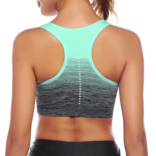 Sykooria Femme Soutien Gorge Sport Coussinets Amovibles Élastique Brassière Dégradé de Couleur Sport Yoga, Course à Pied, Danse sous-vêtements de Sport,Vert,M