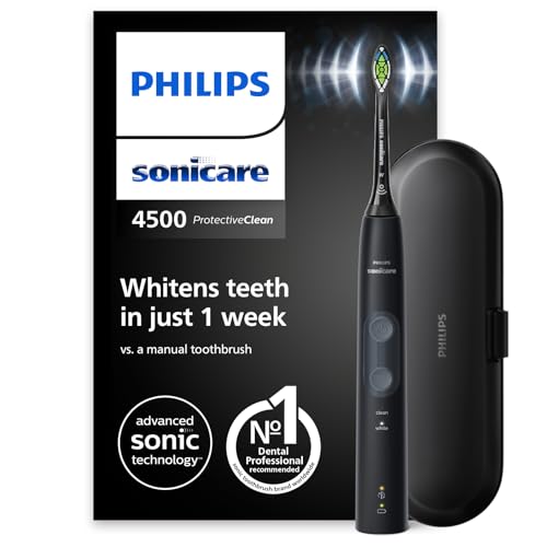 Philips Sonicare ProtectiveClean 4500 - Brosse à dents électrique avec 2 modes de brossage, Clean et White, Capteur de pression, Noir, modèle HX6830/53