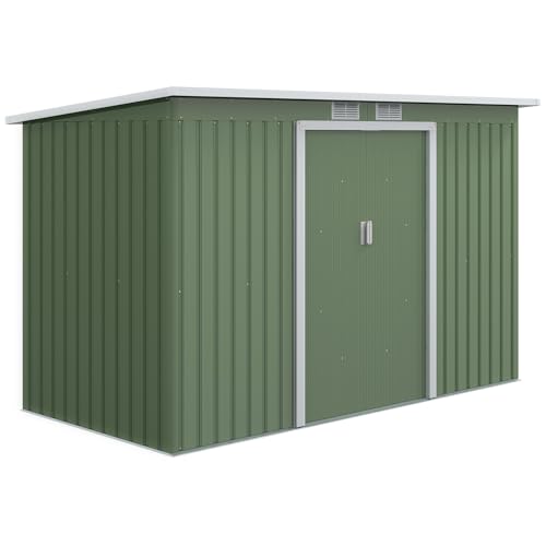 Outsunny Abri de Jardin 3,6 m² Remise à Outils avec kit de Fondation en Acier galvanisé avec Portes coulissantes, dim. 280L x 130l x 172H cm, Vert Clair