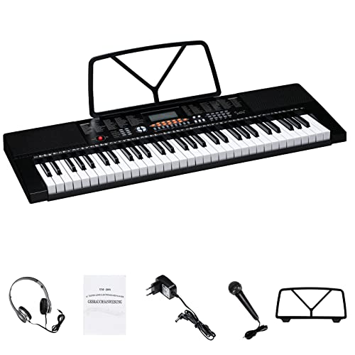 Alightup Piano à Clavier Électrique Portable 61 Touches avec Haut-Parleurs Intégrés Écran LED Casque Microphone Support de Partition