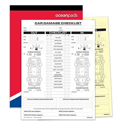 Ocean Pads 69912 Lot de 50 carnets de contrôle pour dommages de voiture Format A4 210 x 297 mm