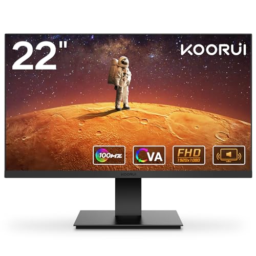 KOORUI Écran PC 22 Pouces avec Haut-Parleurs Intégrés, 100Hz, FHD 1080P,sans Cadre, HDMI, Inclinable, Protection des Yeux, Montage Mural VESA Noir