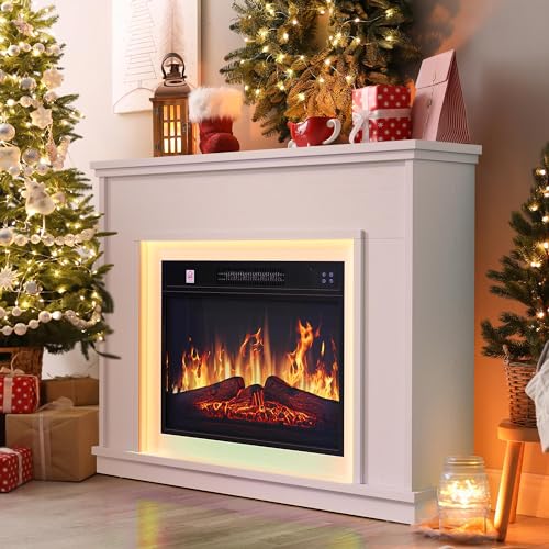 YITAHOME Cheminée Electrique, Effet Flamme 3D Réaliste, Cheminee Decorative Autonome avec Minuterie et Bande Lumineuse LED 24 Couleurs et Télécommande 100X26X80.5CM
