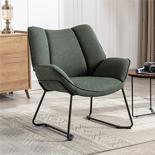 Wahson Fauteuil Salon Canapé 1 Place Individuel avec Pied Métal Fauteuil Confortable Moderne Fauteuil Relaxion, Lin, pour Salon/Chambre à Coucher/Balcon,Vert