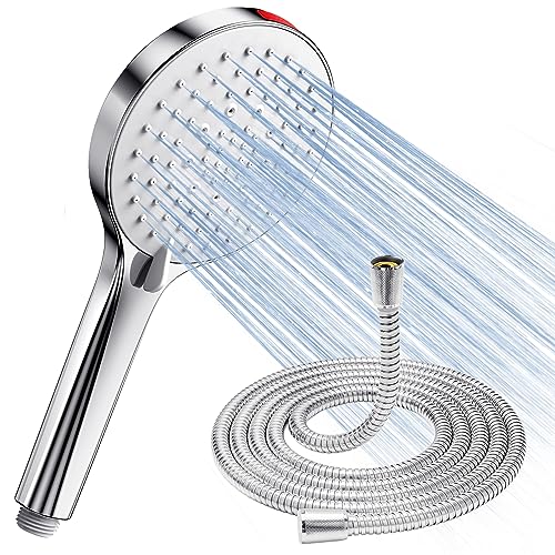 Pommeau de Douche avec Tuyau Haute Pression - SREWOHS Pommeau de douche Economie Deau Anti Calcaire Douche à effet pluie avec 5 types,Jet puissant encastrable pour carrelage de baignoire