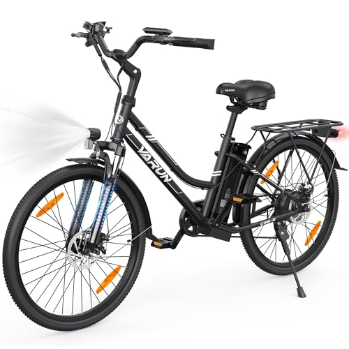 VARUN Vélo Électrique, Velo Electrique Adulte 26 Pouces, Moteur 250W, Batterie Amovible 48V, Autonomie De 80KM, Urban E-Bike avec Pédalage Assisté, 7 Vitesses pour Adulte Homme Femme