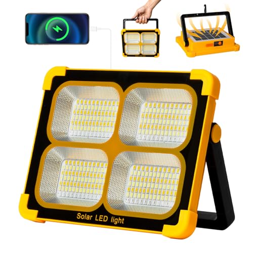 Nulmvic Projecteur Led Rechargeable 100W: Projecteur Led Chantier avec Panneau Solaire - 12000mAh USB Lampe Chantier 4 Mode d'éclairage Idéal pour Camping Travail Garage Atelier