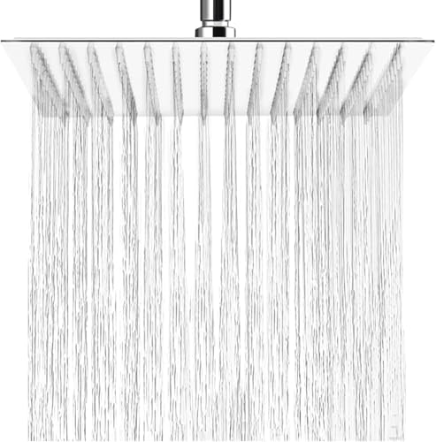 HAUSPROFI Pommeau de Douche Anti-Calcaire, Tête de Douche Pluie Economiseur d'Eau avec Buse en Acier Inoxydable 12 pouces/30cm finition Chrome Poli (Miroir), Carré