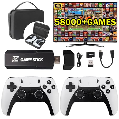 Console Retrogaming TV,Game Stick 4k Retro avec 58000+Jeux,Emulateur Console Retro,Jeux Vidéos Plug & Play Et Consoles,Sortie Hdmi 4k,256gb,Retro Game Stick avec 1 Sac for Manette De Jeu