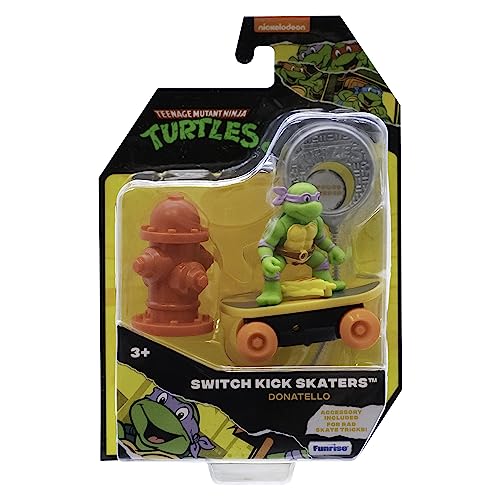 TMNT - Jouet Skateur acrobatique Gyro Donatello 7 cm - Tortue Ninja Edition Classique. Effectue des Tours de Skate et atterris sur Les Quatre Roues à Chaque Fois !