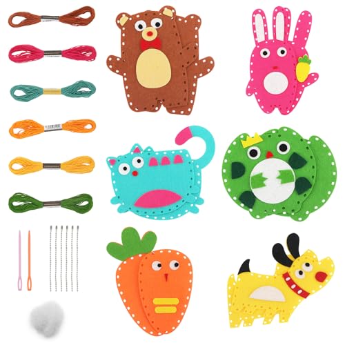 Bomtop Kits Couture En Feutre Animal, Kit de Couture pour Enfants, Arts Et Artisanat pour Débutants, Kit De Bricolage en Feutre, Jouets à Coudre DIY, Kits De Couture pour Débutants pour Enfant