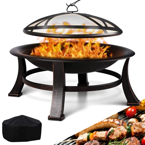 Brasero Exterieur, Ø 76 cm Brasero Barbecue avec Grille, Aspect rétro brazeros Exterieur Jardin, Foyer extérieur, brasero de Barbecue, Stable et Fonctionnel Grille brasero, Noir, Grand