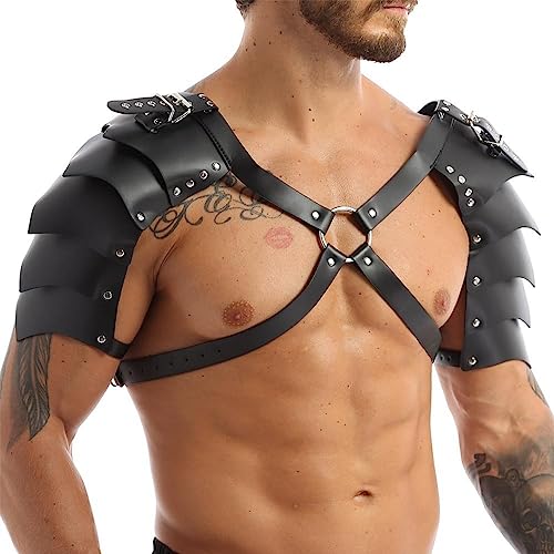 SJTJSPX Armure d'épaule en Cuir PU Médiéval Harnais Corps Poitrine Homme Shoulder Armure Cosplay Guerrier Viking Chevalier LARP Épaulette Réglable Steampunk Gothique Costume Halloween Deguisement