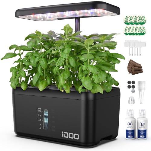 iDOO 8 Pods Potager Interieur, Jardin D'herbes Hydroponique avec LED Grow Light, Jardinière Intelligente avec Minuterie Automatique, Kit de Jardin D'herbes D'intérieur à réglable en Hauteur