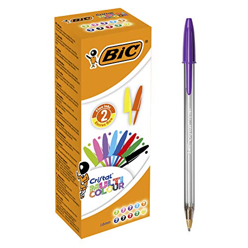 BIC Cristal Multicolour Stylos-Bille Pointe Large (1,6 mm) - Couleurs Assorties, Boîte de 20