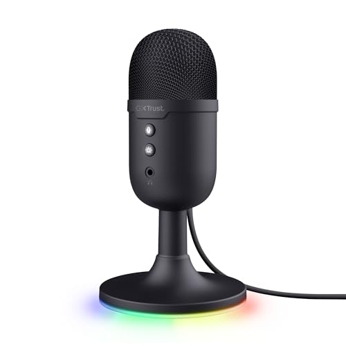 Trust Gaming GXT 236 Yami Micro Gamer à Condensateur, Microphone USB pour Le Streaming, Twitch, Youtube, Podcast, Jeux PS5, PS4, Micro ASMR avec Filtre Anti-Pop, Touche Muet, RGB - Noir