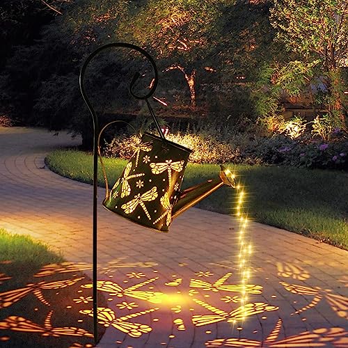 Lampes Solaires Extérieur Arrosoir Solaire Avec Guirlandes Lumineuses Décoration de Jardin Lanterne Solaire Décorative Jardin en Métal pour L'extérieur pour Jardin Patio Passerelle, Avec Le Support