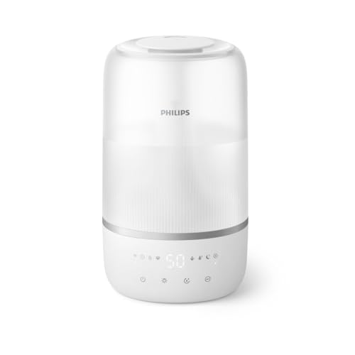 Humidificateur d'air Philips 1000 Series - Combat l'air sec, 250 ml/h pour les pièces jusqu'à 38 m², fonction aromathérapie, contrôle par l'application Air+, blanc (HU1509/00)
