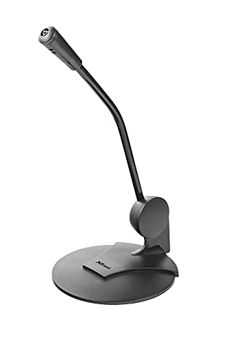 Trust Primo Microphone de Bureau, Prise AUX 3,5 mm, Micro avec Angle Réglable, Câble de 1.8m Adaptateur, Design Compact pour PC, Ordinateur Portable - Noir