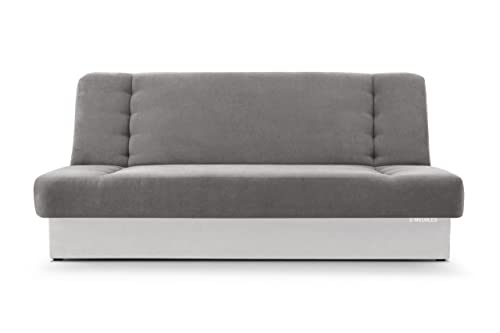 E-MEUBLES Canapé en lit Convertible avec Coffre de Rangement 3 Places Relax clic clac Banquette BZ en Tissu - Cyprus (Gris + Blanc)