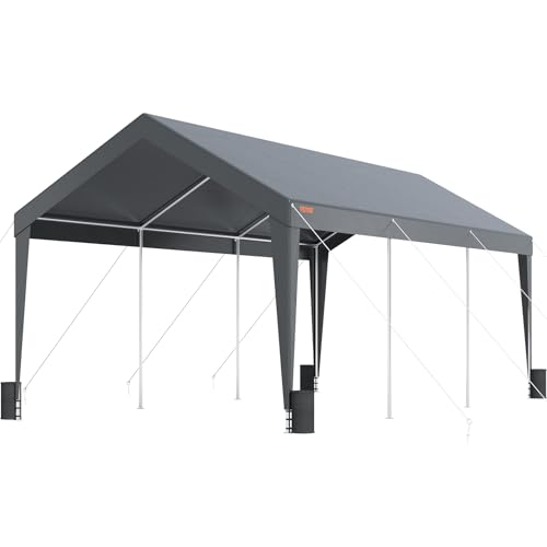 VEVOR Carport Auvent pour Voiture, Abri de Garage Extérieur 3x6 m avec 8 Poteaux Renforcés et 4 Sacs Lestés, Résistant aux UV, Étanche, Abri d'Auto Instantanée pour Fête, Jardin, Bateau, Gris Foncé