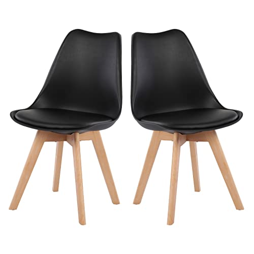 H.J WeDoo Lot de 2 chaises scandinaves, pied en bois de hêtre et assise rembourrée, style nordique - noir