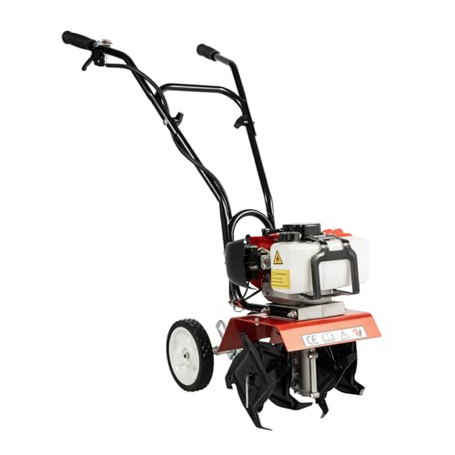 52cc Motoculteur à Essence,Compact 2 Temps motoculteur, Cultivateur de Jardin à Essence, Mini-déchaumeur, 6500 TR/Min