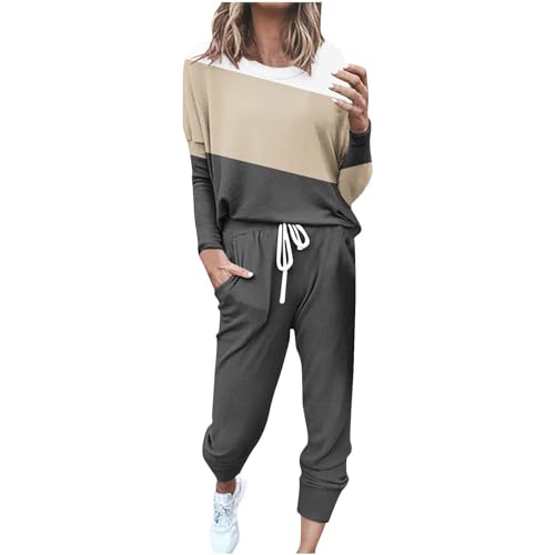 Femme Survêtement Ensembles 2 PièCes Manches Longues Tracksuit Imprimé Patchwork Set Loungewear Grande Taille Sportwear VêTement DéTente Oversize Sweat Et Jogging Pantalons