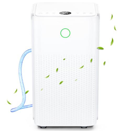 Deshumidificateur d Air, 12L/24h Déshumidificateur Electrique Silencieux avec Compresseur, Drainage Continu, Dégivrage Auto, 3 Modes, Minuterie 24h, Grand Réservoir 2,2L, Anti-humidité pour Maison