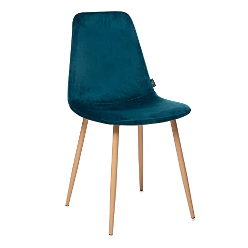 Atmosphera - Chaise Bleu Canard en Velours