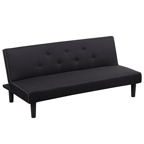 Baroni Home Canapé-Lit Clic Clac en Tissu 3 Places Convertible en Lit Rembourré, Sofa Inclinable avec Pieds en Plastique pour Salon, Chambre d'amis, Ouverture 93 cm, 167x70x77 cm, Noir