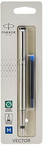 Parker Vector stylo plume | acier inoxydable | pointe fine | encre bleue | emballage blister