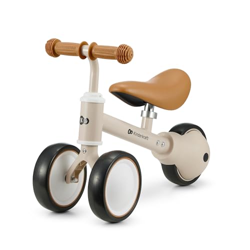 Kinderkraft CUTIE Draisienne en Métal, Vélo 3-en-1, Vélo sans Pédales, Vélo Bébé, Siège Réglable (de 26 à 28 cm)., Sûr et pratique, Poids léger, Trois Roues, 1 an à 15 kg, Beige