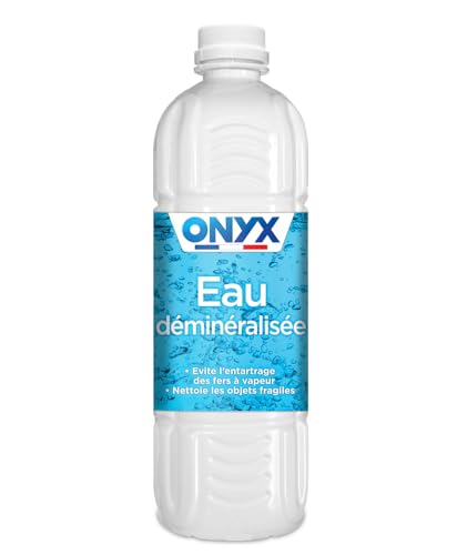 Onyx - Eau Déminéralisée - Fer à Repasser, Lisseur à Vapeur, Décolleuse à Papier Peint, Auto - 100% d’Ingrédients d’Origine Naturelle - Fabrication Française - 1L - Sans Parfum