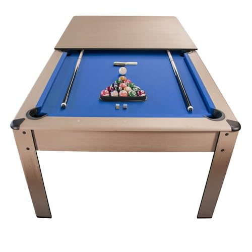 Billard Convertible Couleur Bois Chêne et Tapis Bleu 226 x 126cm - Ambiance