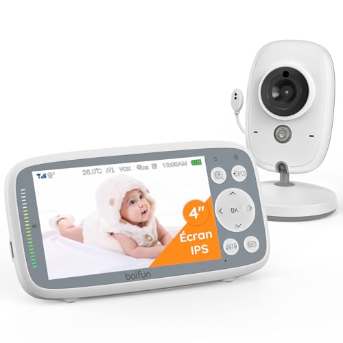 BOIFUN 720P Babyphone Camera, Écran IPS, Vision Nocturne Infrarouge Invisible, Zoom 3X, Détection de Température, VOX, Pas de WiFi (Mise À Jour De La Version)