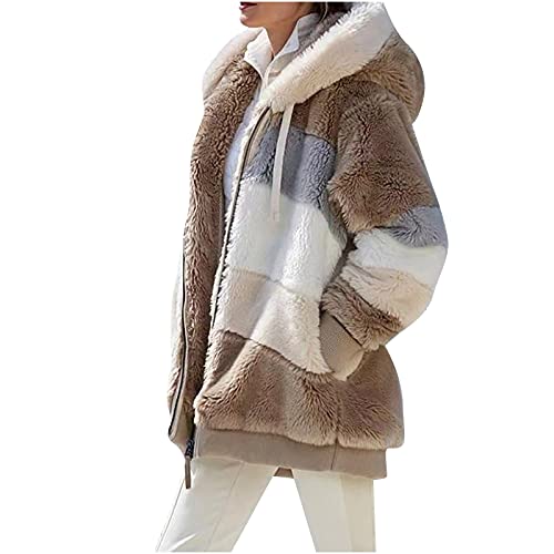 Susenstone Veste Polaire Femme Fille Chaude Sweats Manteau à Capuche Zippé Laine épais Blousons Fourrure Hooded Coat Manche Longue Cardigan Casual Bloc de Couleur Mode Hiver Outerwear, Kaki, M