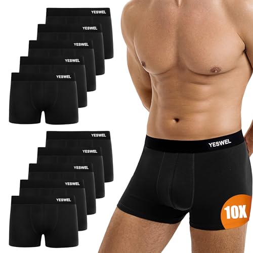 YESWEL Boxer Homme Lot de 10,Coton Calecon,Doux et Respirant,sans Étiquette sous-Vêtement,avec Ceinture Élastique (10x Noir, S)