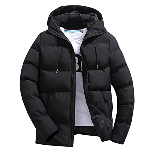 Générique Hommes Chaud Jacket Doudoune pour Homme Doudoune Down Vestes À Capuche Fermeture Basic Jacket Neige Veste D'épaisseur Moyenne Homme Couleur unie Hiver (Black, XL)