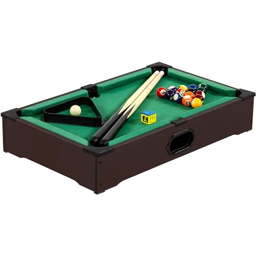 GAMES PLANET Mini Billard Nano avec Accessoires (2 queues, Boules, Triangle, Craie), 3 décors, Dimensions : 51 x 31 x 10 cm, décor Bois foncé