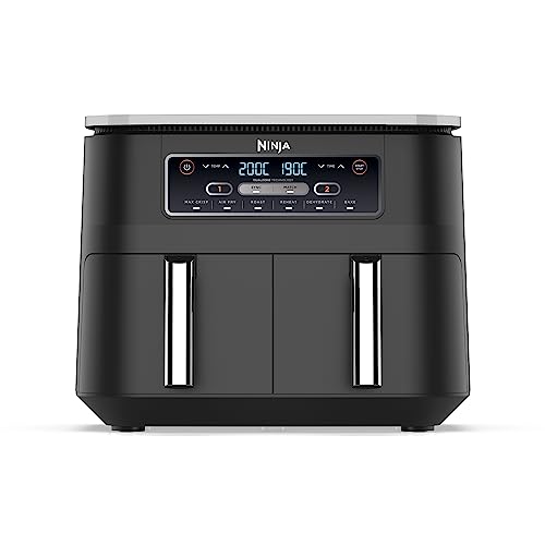 NINJA Foodi Dual Zone Airfryer Digital, 2 Tiroirs, 7,6L, 6-en-1, Sans huile, Air Fry, Max Crips, Rôtir, Cuire, Réchauffer, Déshydrater, Antiadhésif, Paniers lavables au lave-vaisselle, Noir AF300EU