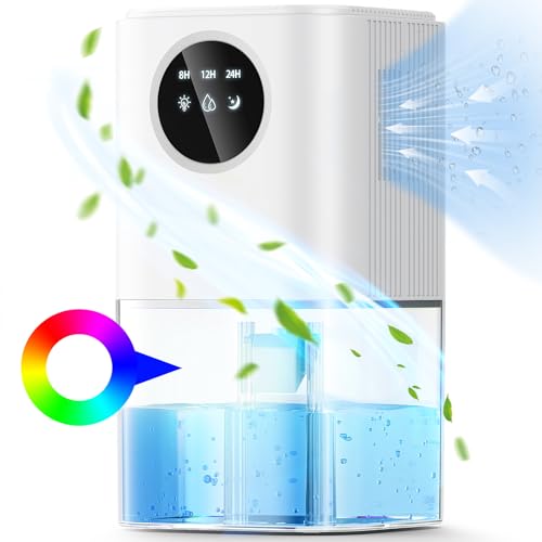 Déshumidificateur d'Air 1800ML Ultra Silencieux, KITMOUS Anti-Moisissure avec 7 Veilleuses Colorées et Arrêt Automatique, Absorbeur d'Humidité Électrique pour Salle de Bain et Chambre à Coucher