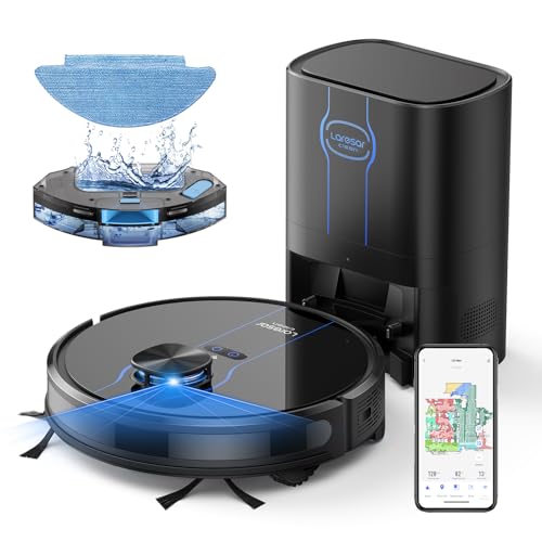 Laresar Clean L6 Nex Aspirateur Laveur avec Navigation LiDAR 360°, Aspirateur Robot Station d'auto-vidage 3L, 5 Cartes Modifiables, Robot Aspirateur Laveur 3-en-1 pour Poils d'animaux