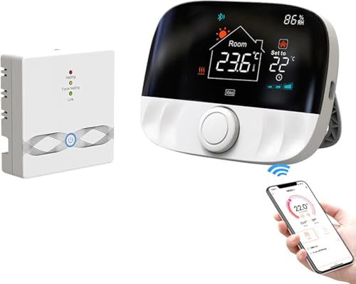 Thermostat sans Fil WiFi Tuya, Thermostat Connecté WiFi, Thermostat Connecté Chaudiere Gaz Programmable, pour Chauffage de l'eau et de la Chaudière à Gaz, Compatible avec Alexa Google (Blanc)