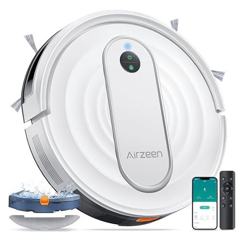 Airzeen Aspirateur Robot,4000PA Robot Aspirateur Laveur avec Nettoyage,Télécommande/Contrôle APP,Ultra Fin et Silencieux, Recharge Automatique,Adapté aux Poils d'animaux et aux Tapis