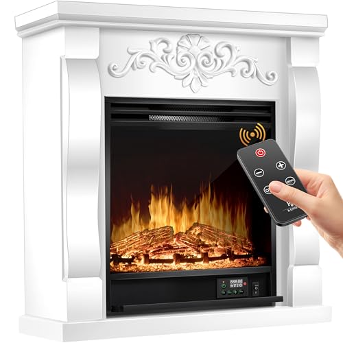 KESSER® Cheminée électrique foyer électrique - avec effet de flammes LED 3D, cheminée électrique d'une puissance de 1 800 W, programmateur hebdomadaire, thermostat, télécommande Villa/Weiß