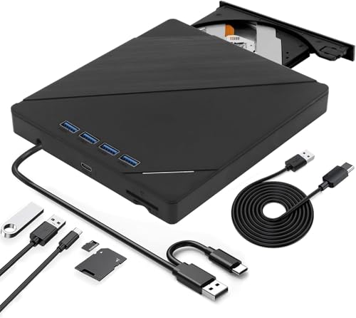 Lecteur Blu-Ray Externe - 8 en 1 Lecteur Externe Blu Ray, Portable Lecteur BD Graveur Blu Ray USB 3.0 Type-C, Lecteur CD DVD Drive Player Optical Bluray Drive pour Ordinateur PC Windows 7/8/10/11