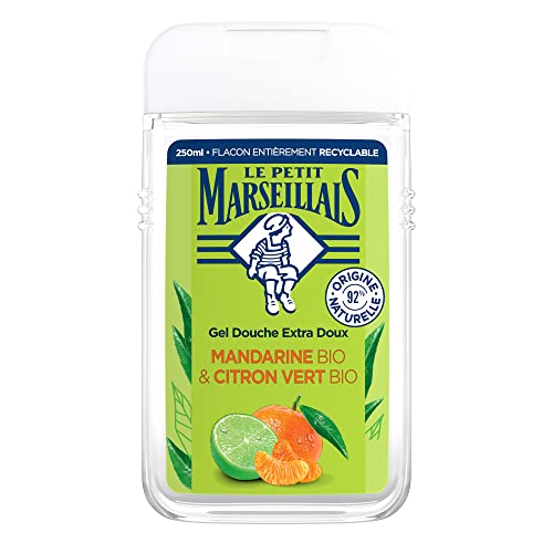 Le Petit Marseillais - Gel Douche Extra Doux Mandarine Bio & Citron Vert Bio (flacon de 250ml) – 92 % d'ingrédients d'origine naturelle – Flacon entièrement recyclable