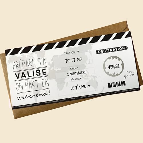 Carte à gratter,Voyage,week-end,vacances,Ticket embarquement, billet avion,Surprise, cadeau (On part en week-end)